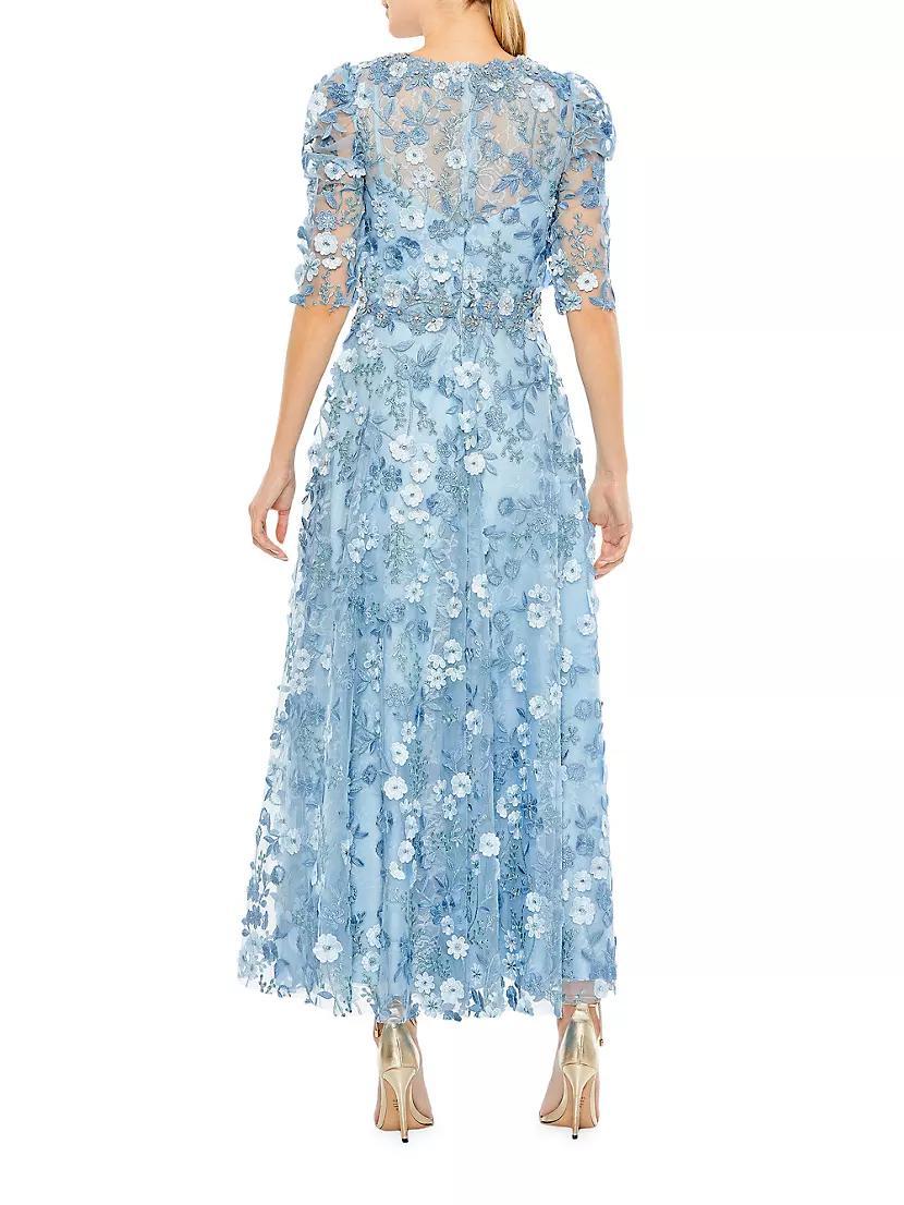 Floral Appliqué Puff-Sleeve Maxi Dress Product Image