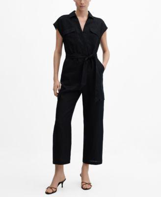 Mango Womens Cargo-Style Linen Jumpsuit Product Image