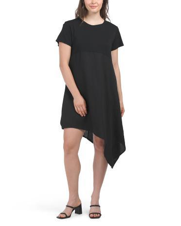 Linen Blend Knit Mix Media Short Sleeve Mini Dress for Women Product Image