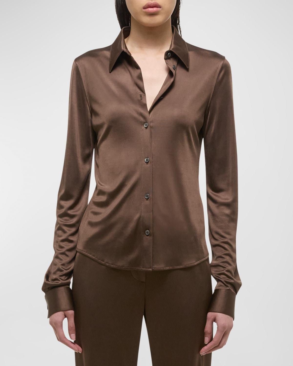 Womens Fluid Long-Sleeve Button-Up Shirt Product Image