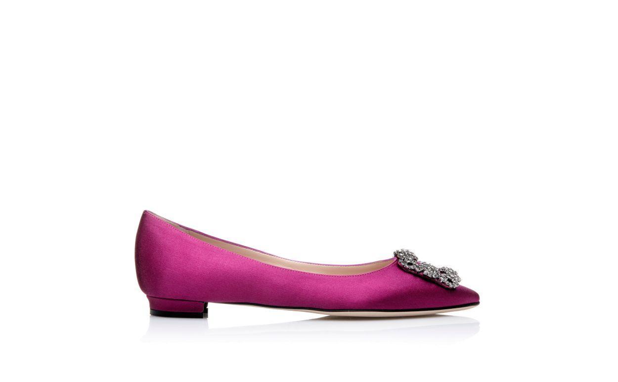 HANGISIFLAT Dark Fuchsia Satin Jewel Buckle Flat Pumps Product Image