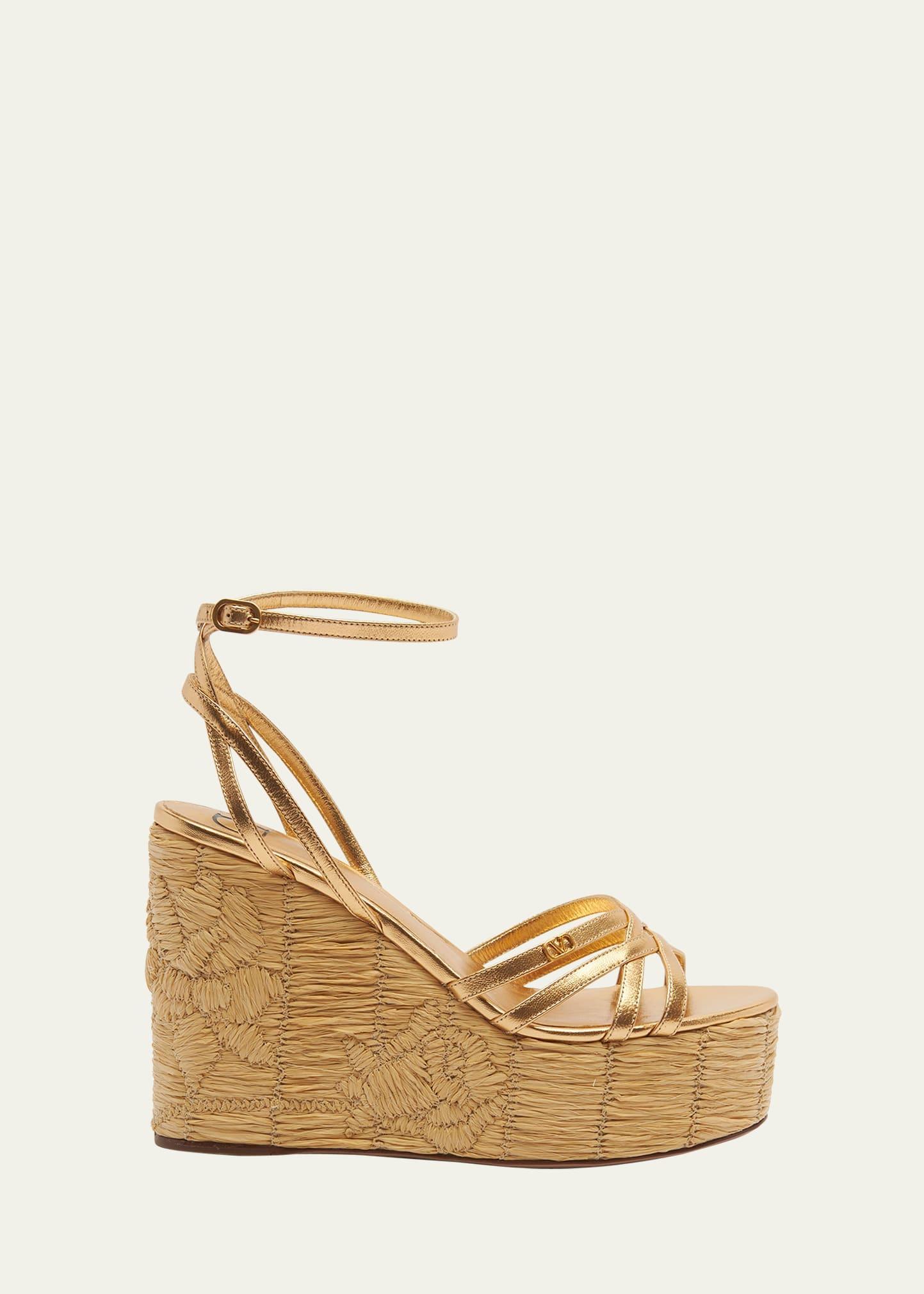 Metallic Ankle-Strap Wedge Espadrille Sandals product image