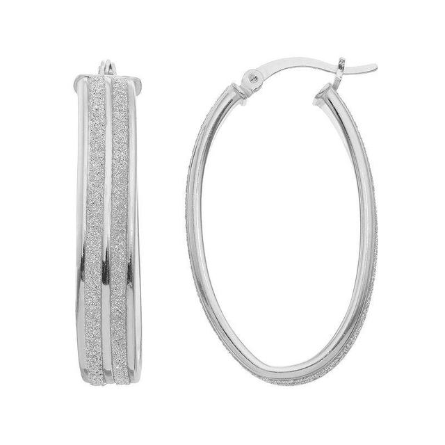 Sterling Silver Oval Hoop Earrings, Womens, Grey Product Image