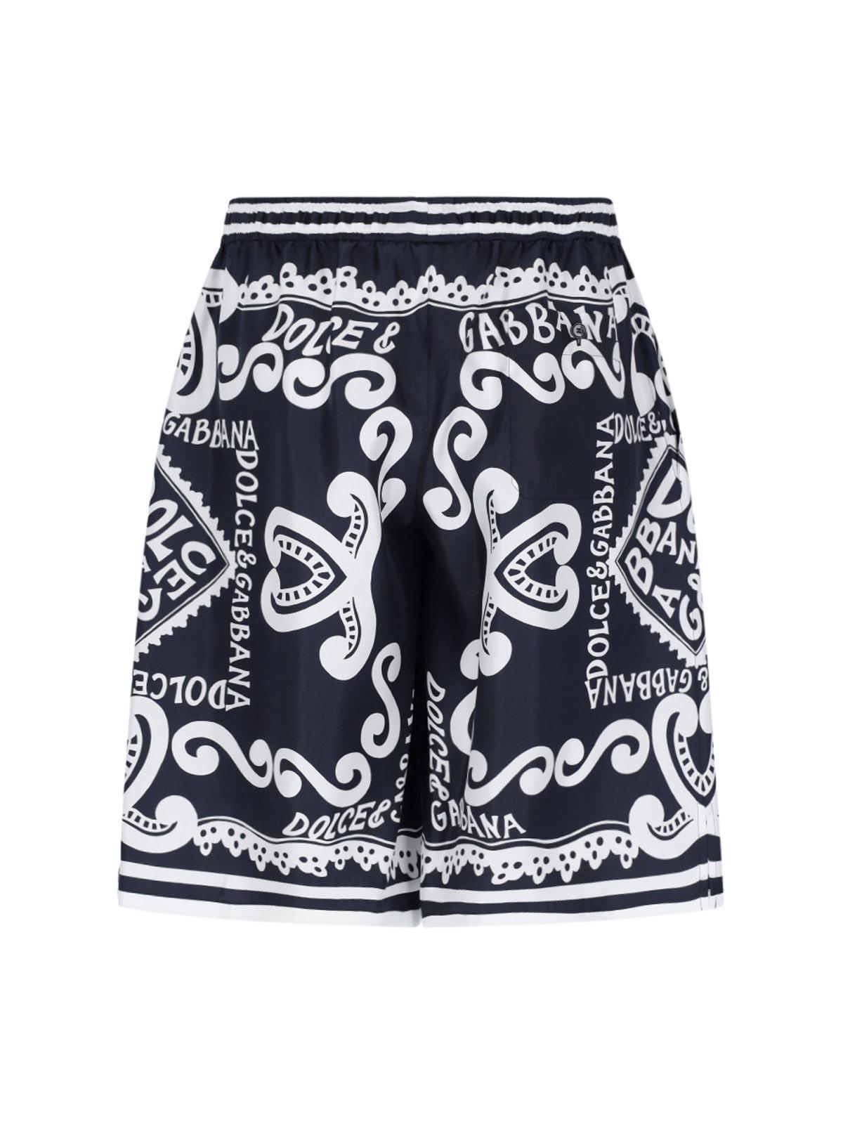 Silk Twill Jogging Shorts With Bandanna Print In Marina Blue Product Image