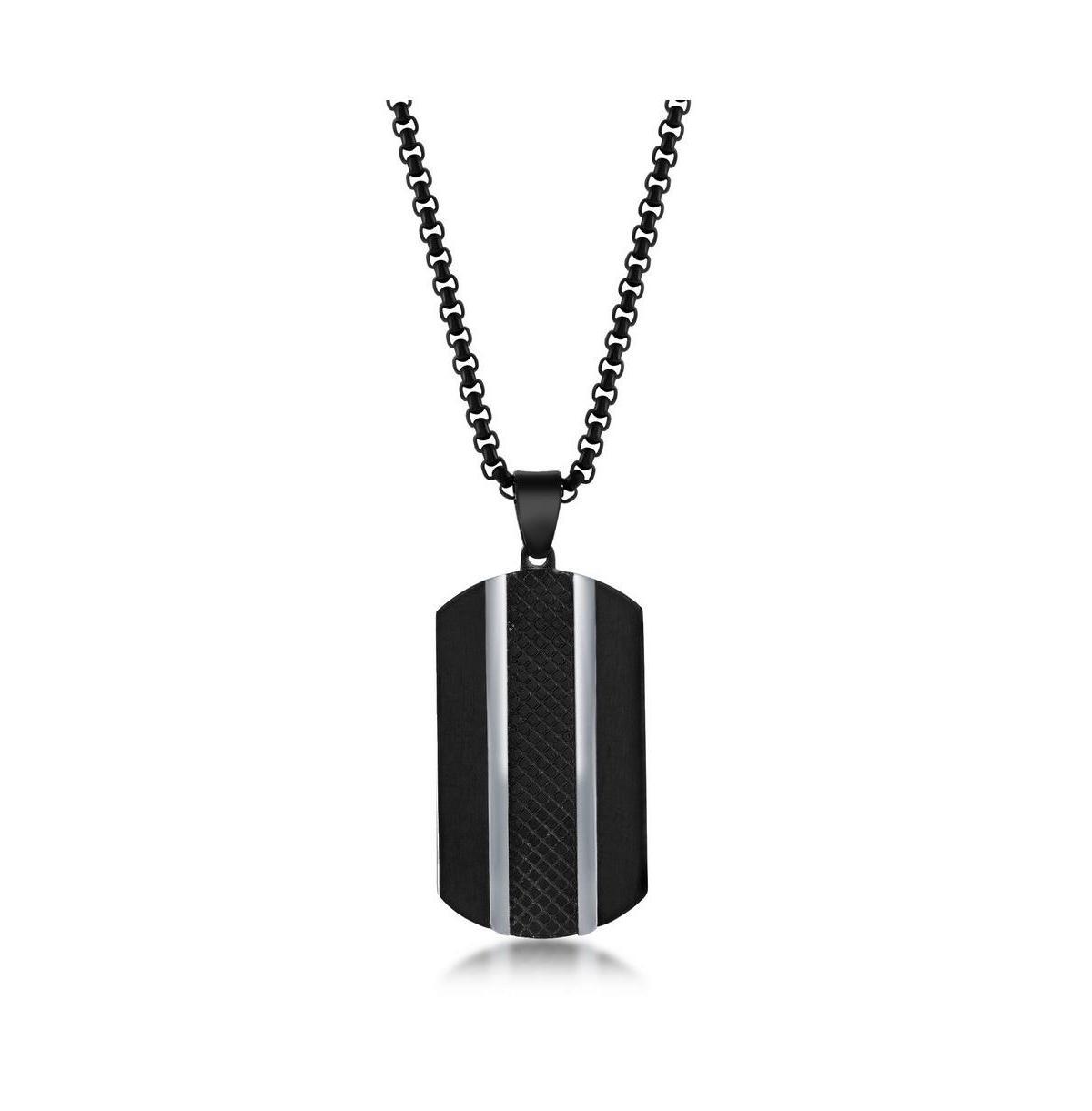 Mens Stainless Steel Black Plated Silver Lined Dog Tag Necklace Product Image