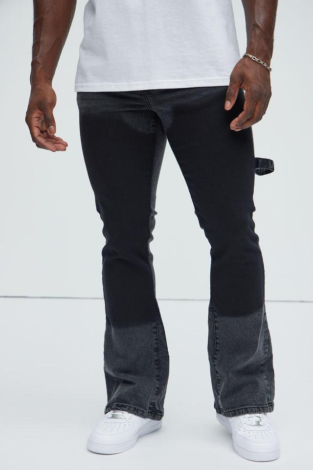 Two Tone Double Knee Carpenter Flare Jeans - Black Wash Product Image