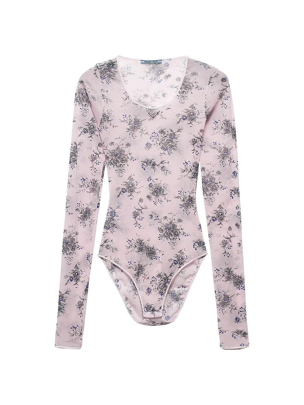 Womens Printed Stretch Tulle Bodysuit Product Image