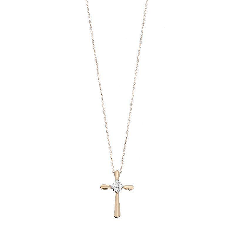 Celebration Gems 10k Gold 1/10 Carat T.W. Diamond Cluster Cross Pendant, Womens White Product Image