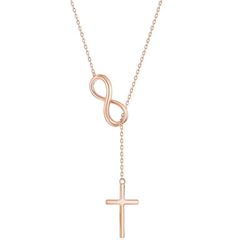 Sterling Silver Infinity & Cross Lariat Necklace, Womens Pink Tone Product Image