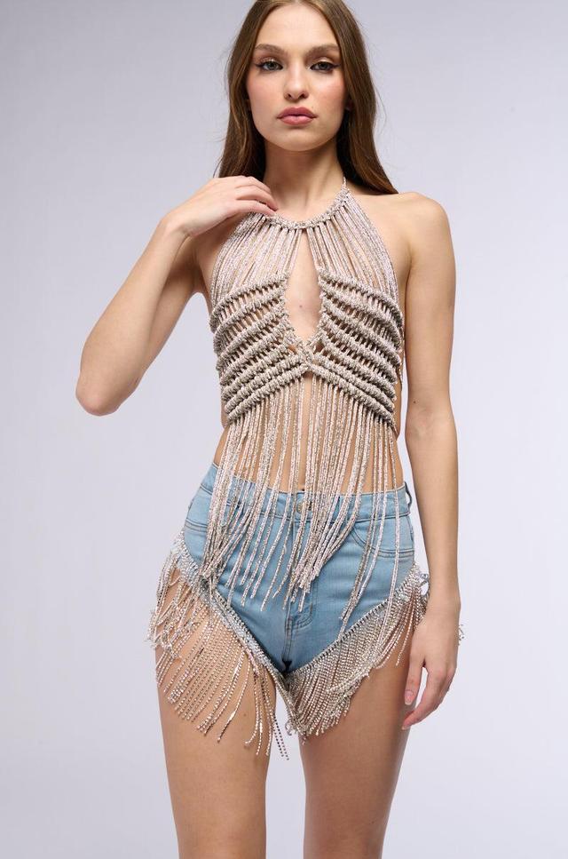 SPARKLE & SHINE EMBELLISHED FRINGE BRA TOP Product Image