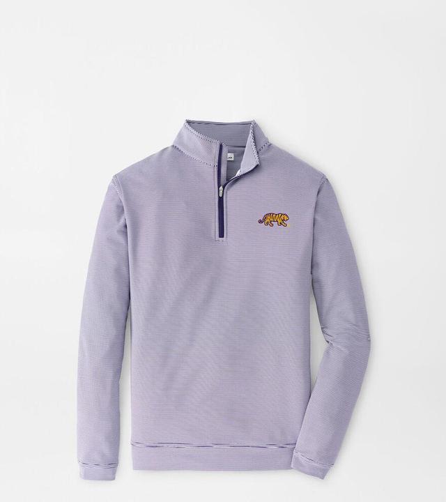 Peter Millar Mens LSU Perth Sugar Stripe Performance Quarter-Zip | Color: Purple / White | Size: 3XL Product Image