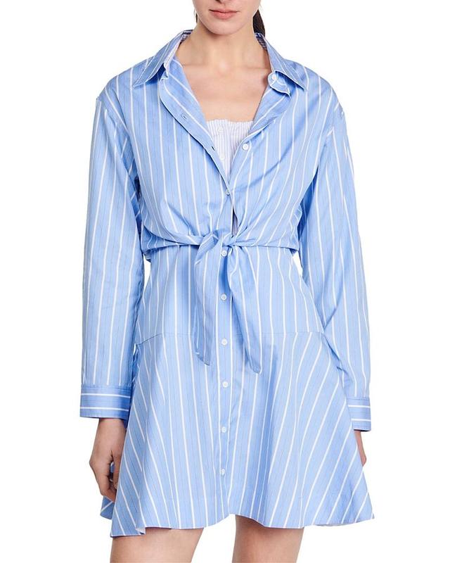 sandro Bridge Stripe Long Sleeve Tie Waist Shirtdress Product Image