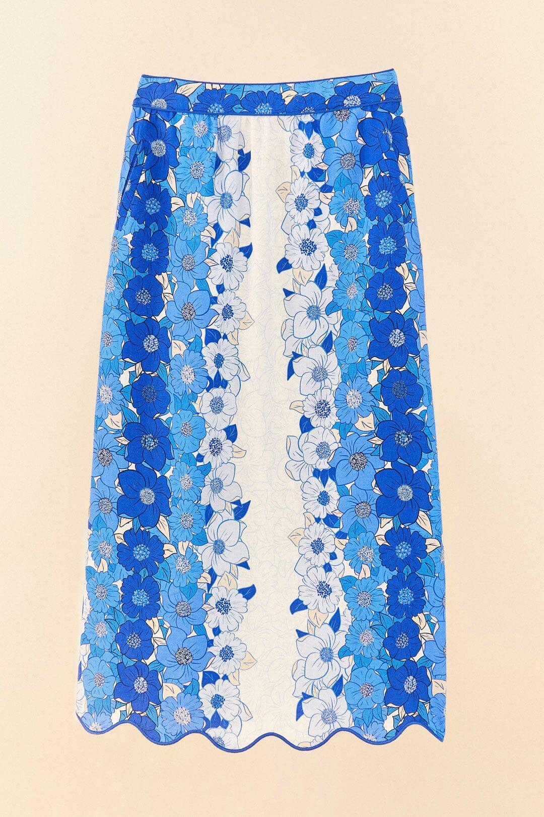 Blue Flower Stripes Midi Skirt Product Image