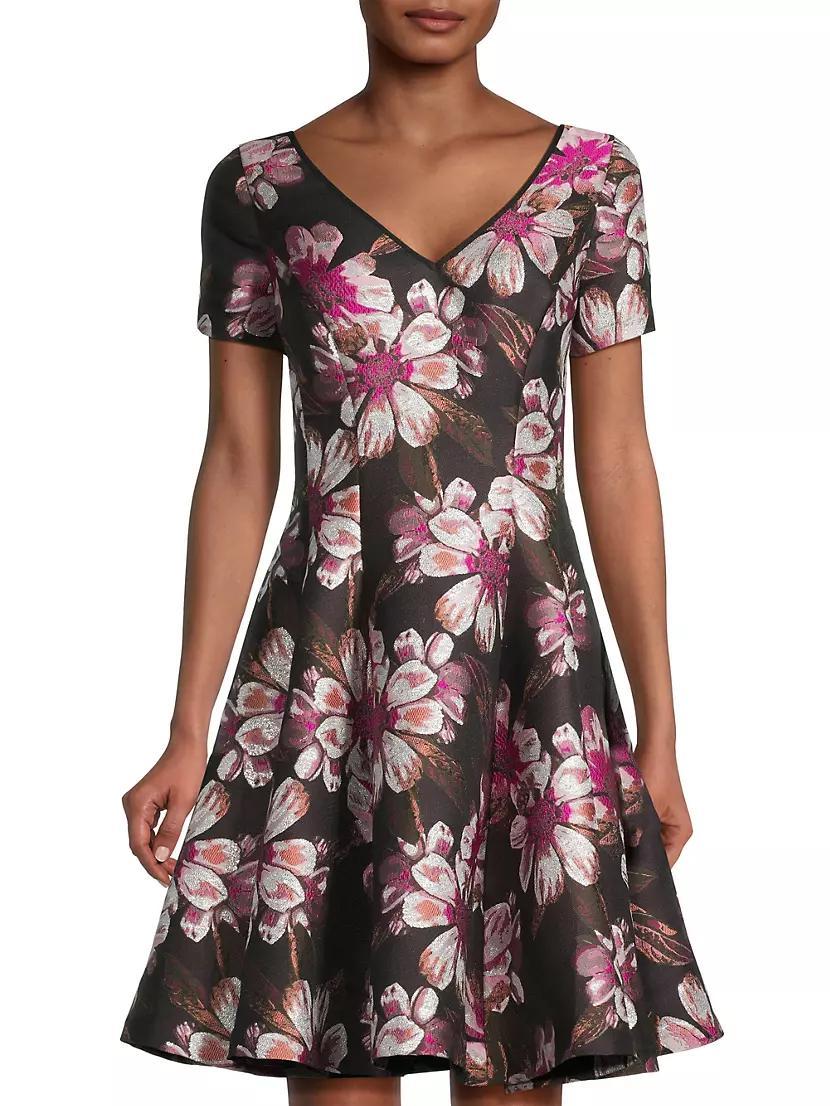 V-Neck Floral Jacquard Minidress Product Image