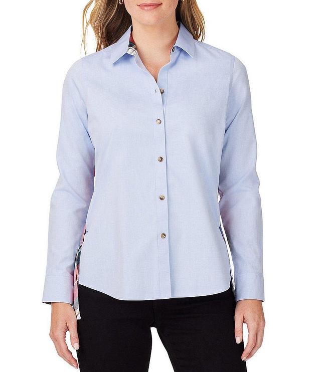 Foxcroft Bennet Long Sleeve Point Collar Side Bias Panel High-Low Hem Button Front Shirt Product Image