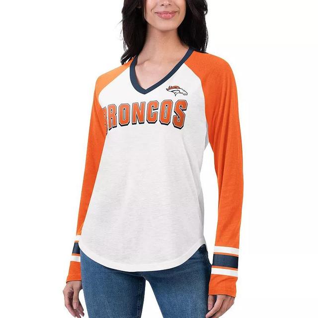 Womens G-III 4Her by Carl Banks White/Orange Denver Broncos Top Team Raglan V-Neck Long Sleeve T-Shirt Product Image