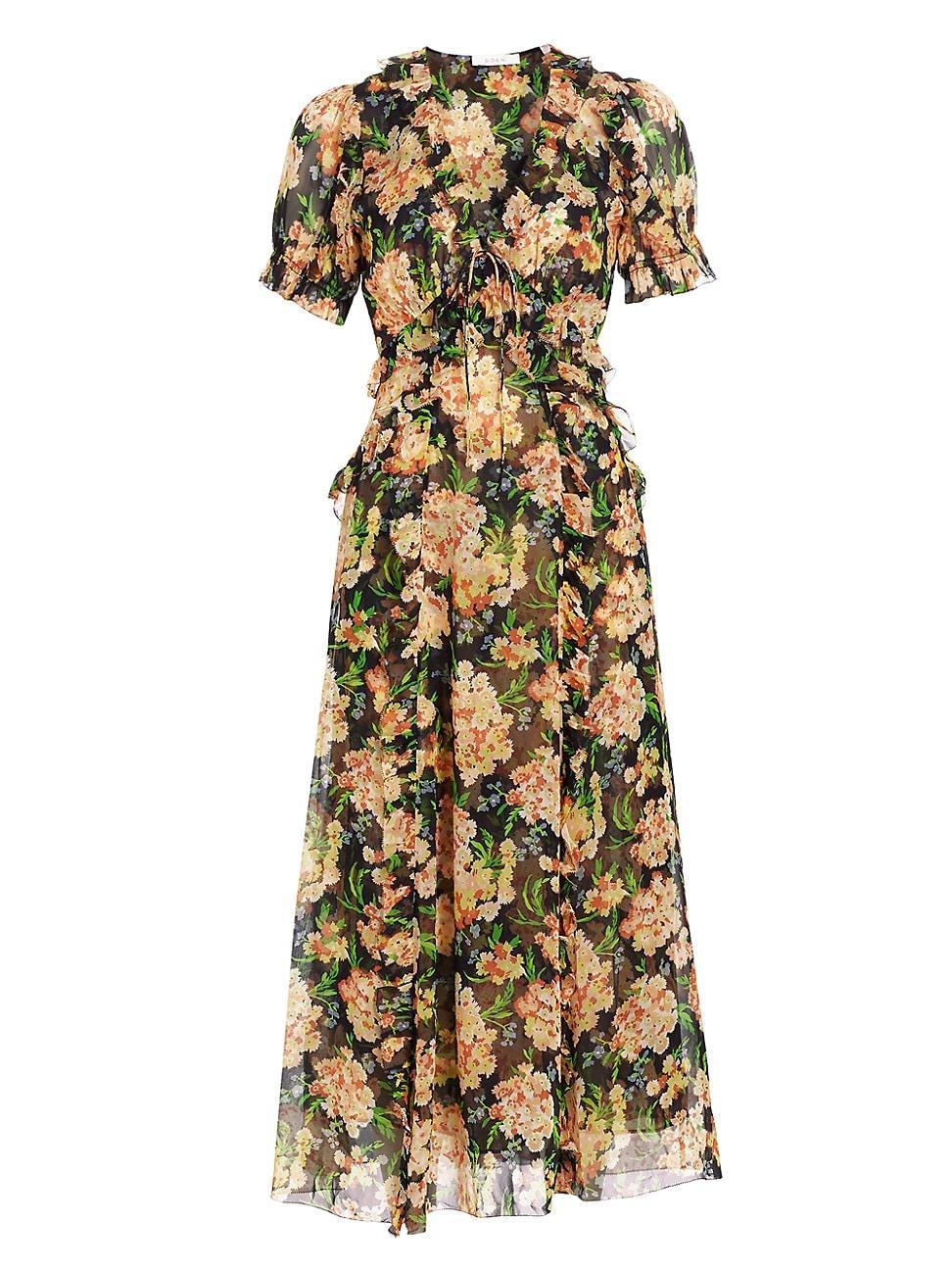 Womens Elisabeth Floral Silk Georgette Ruffle Midi-Dress Product Image