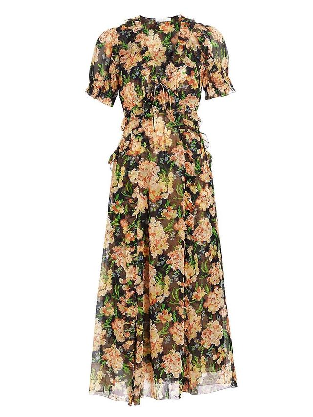 Womens Elisabeth Floral Silk Georgette Ruffle Midi-Dress Product Image