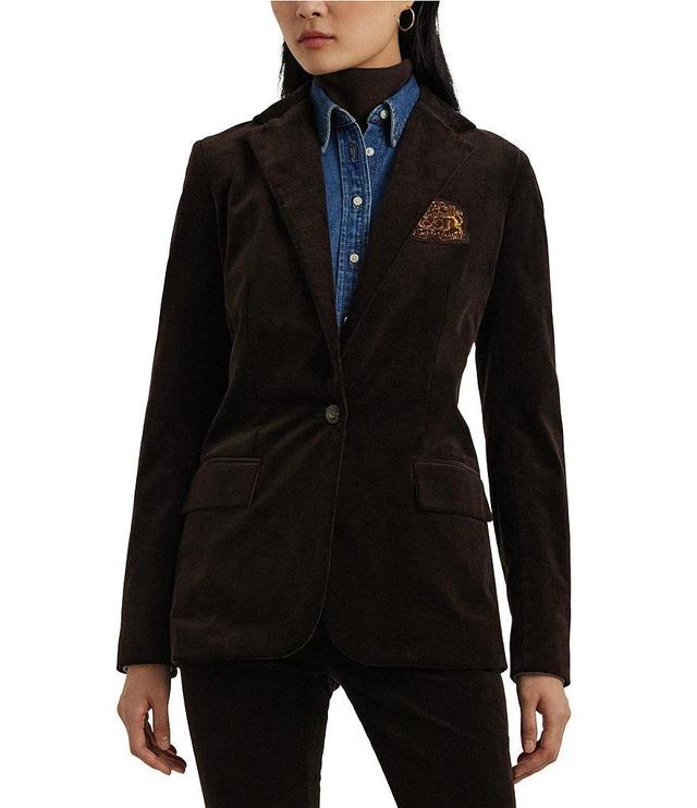 Lauren Ralph Lauren Cahwin Bullion Patch Corduroy Front-Pocket Horsehead 1-Button Blazer Jacket Product Image