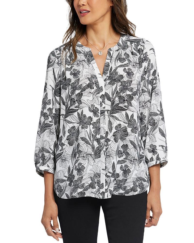 Nydj Three Quarter Sleeve Printed Pintucked Back Blouse Product Image