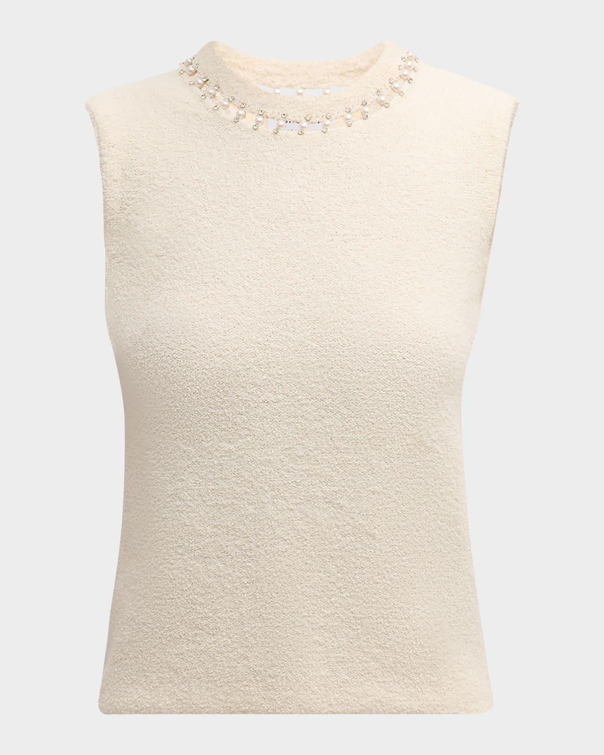 Embellished Micro Boucle Stretch Knit Sleeveless Sweater Product Image