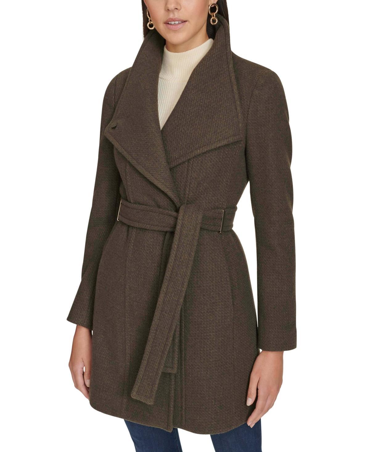 Calvin Klein Womens Asymmetrical Belted Wrap Coat, Created for Macys - Beige Product Image