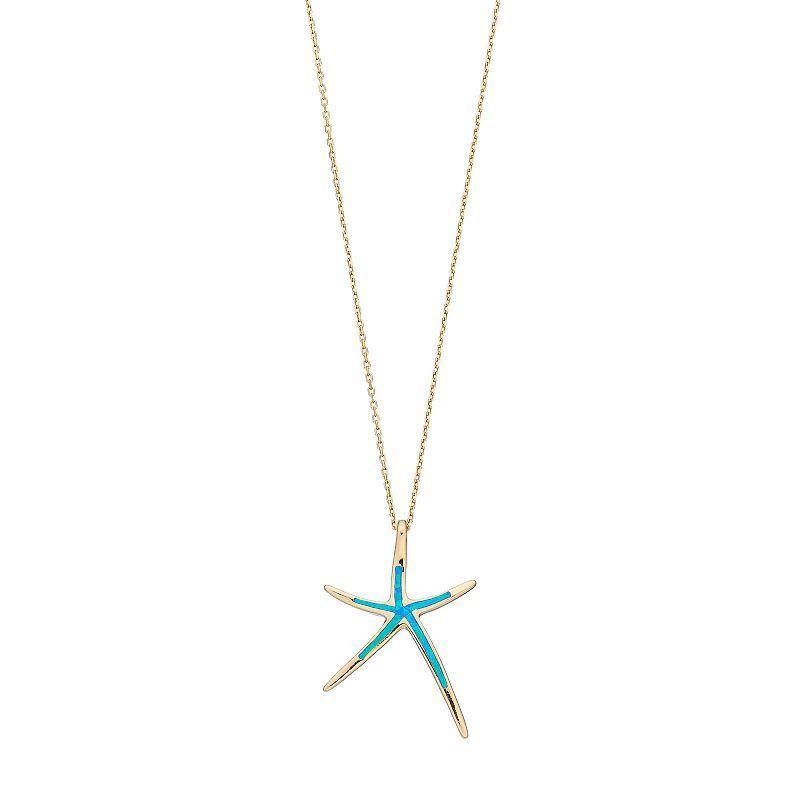 14k Gold Over Silver Lab-Created Blue Opal Starfish Pendant, Womens Product Image