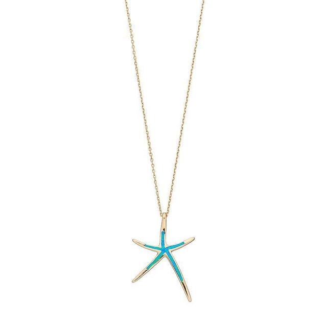 14k Gold Over Silver Lab-Created Blue Opal Starfish Pendant, Womens Gold Tone Product Image