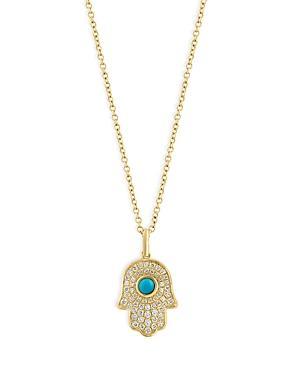 Bloomingdale's Turquoise & Diamond Hamsa Pendant Necklace in 14K Yellow Gold, 16-18 - 100% Exclusive - Female Product Image