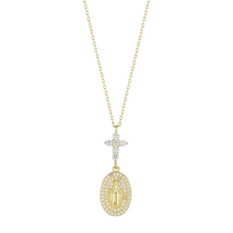 Sunkissed Sterling Virgin Mary Cross Cubic Zirconia Halo Necklace, Womens, Gold Product Image