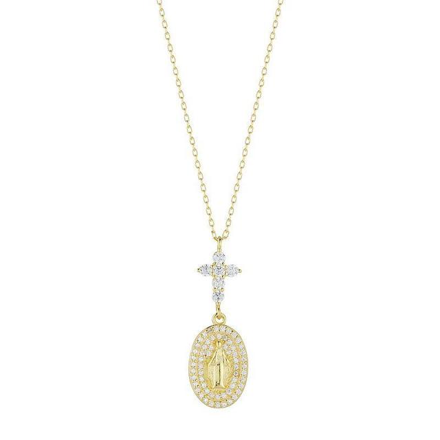 Sunkissed Sterling Virgin Mary Cross Cubic Zirconia Halo Necklace, Womens, Gold Tone Product Image