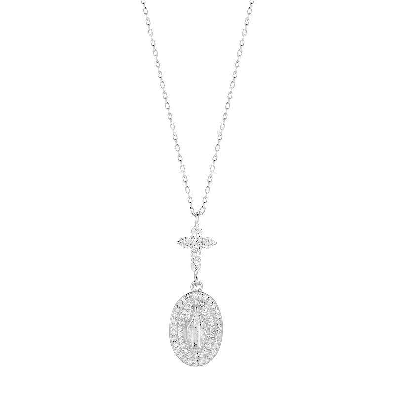 Sunkissed Sterling Virgin Mary Cross Cubic Zirconia Halo Necklace, Womens, Silver Product Image