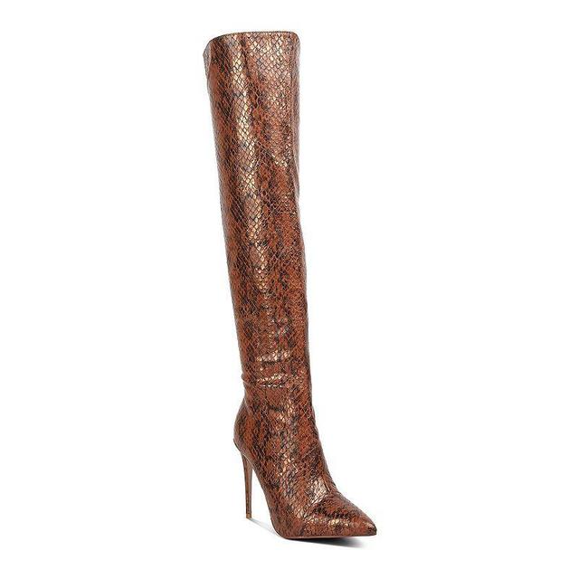 London Rag Catalina Womens Knee-High Snake Print Stiletto Boots Product Image