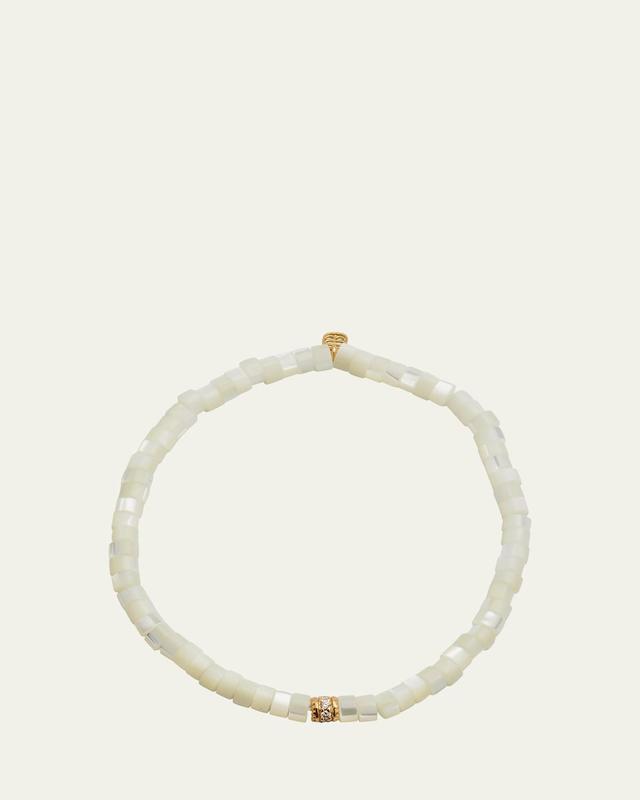 14K Yellow Gold Scallop Edge Pave Rondelle and Mother-of-Pearl Bracelet Product Image