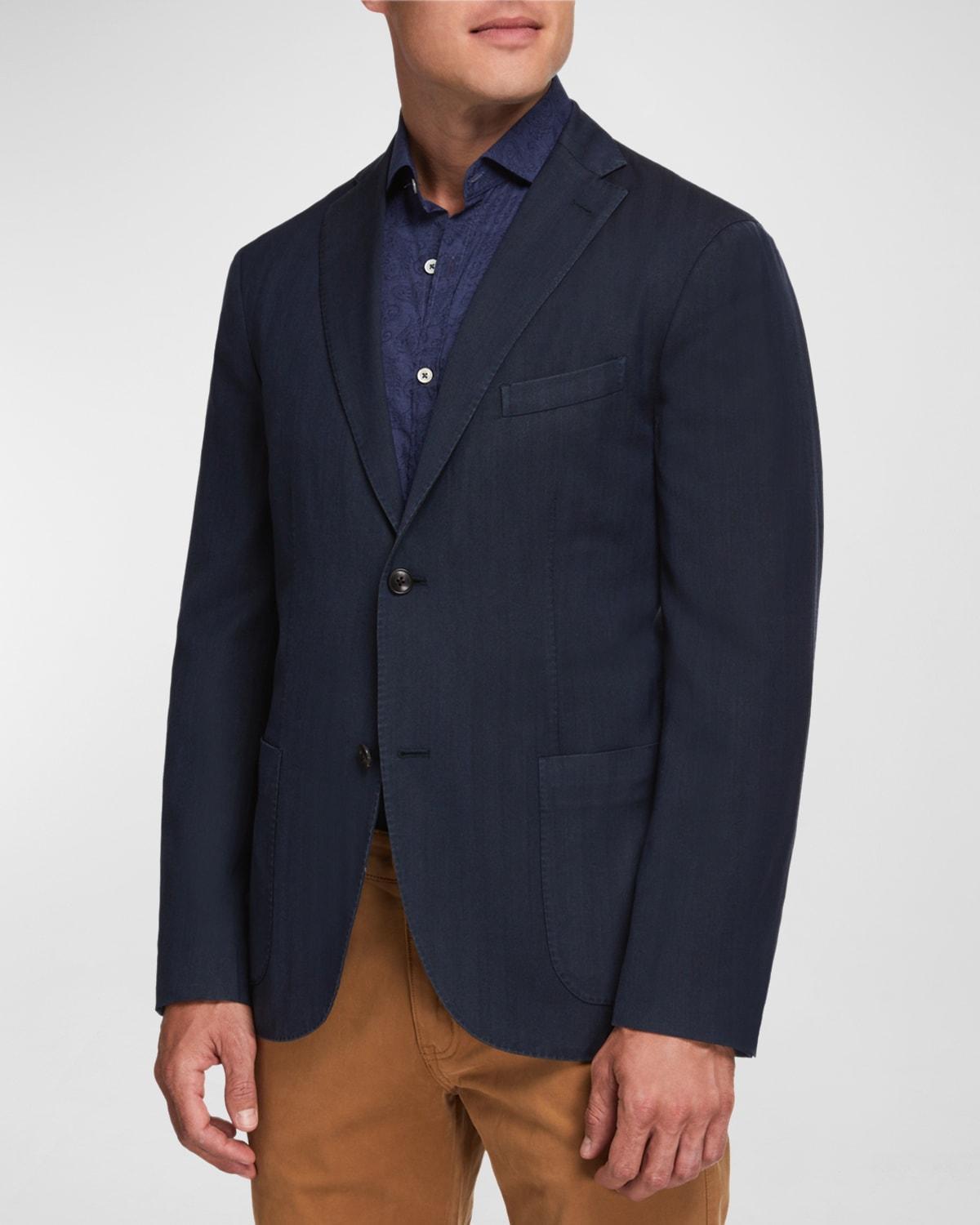 Boglioli Men's Herringbone Two-Button Jacket  - BLUE - Size: 54R EU (43R US) Product Image