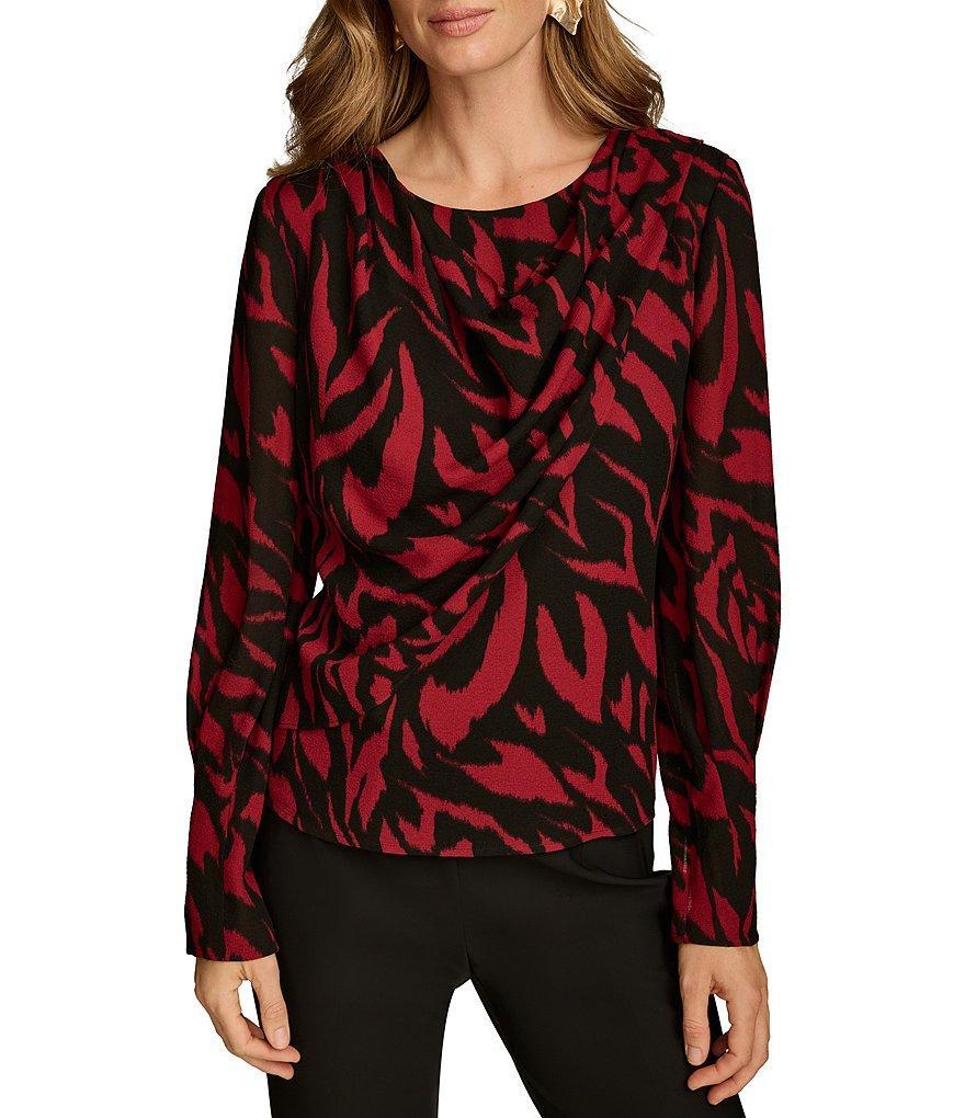 Donna Karan Printed Crew Neck Long Sleeve Wide Cuff Draped Top product image