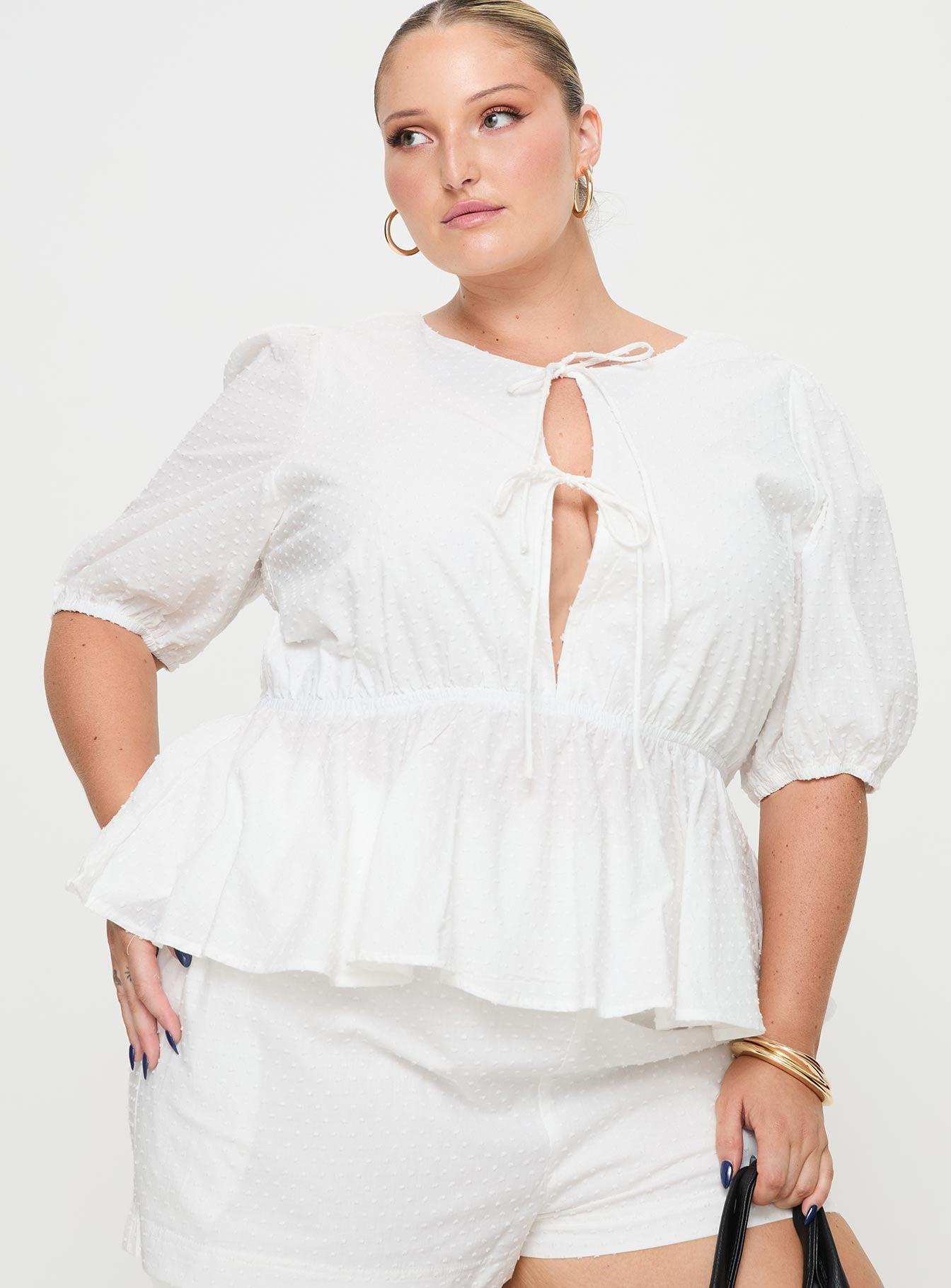 Puff Puff Peplum Top White Curve Product Image