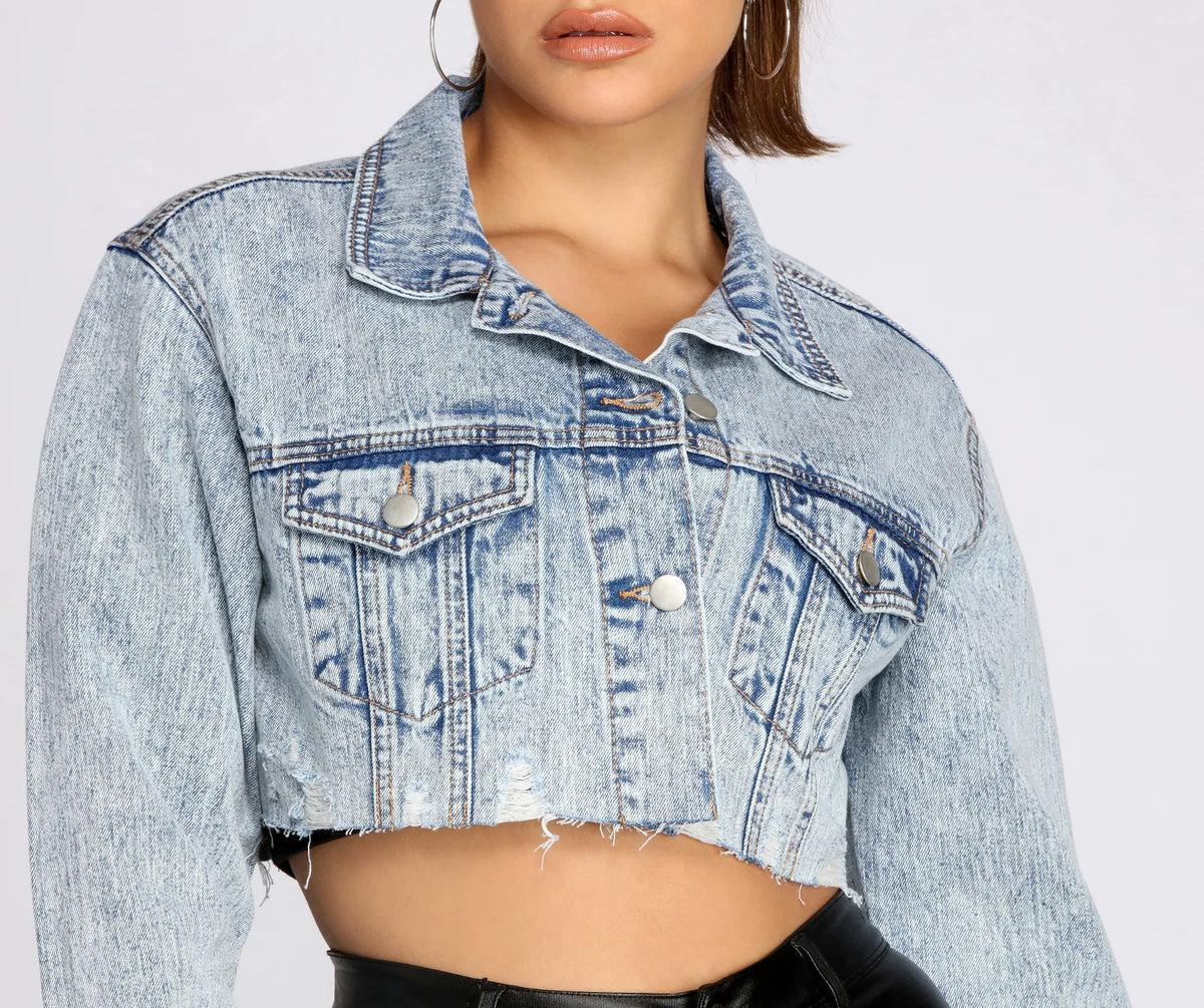 Frayed So Acid Wash Cropped Denim Jacket product image