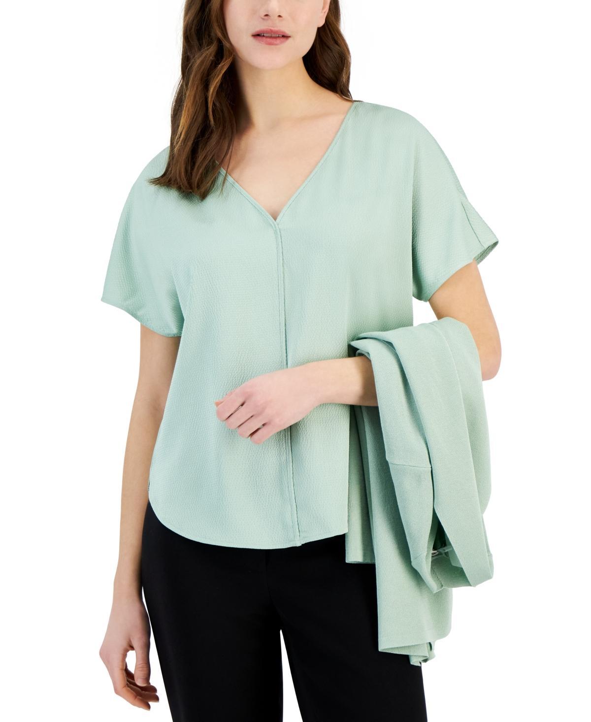 Anne Klein Womens Short-Sleeve V-Neck Top Product Image