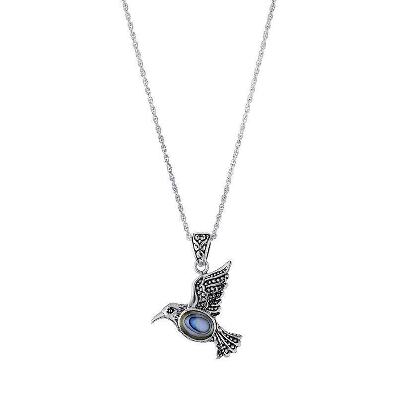 Main and Sterling Oxidized Sterling Silver Abalone Bird Pendant Necklace, Womens Silver Tone Product Image