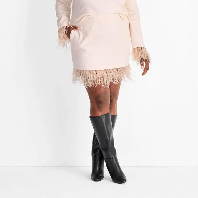 Womens High-Rise Feather Trim Mini Skirt - Future Collective Light 4X Product Image