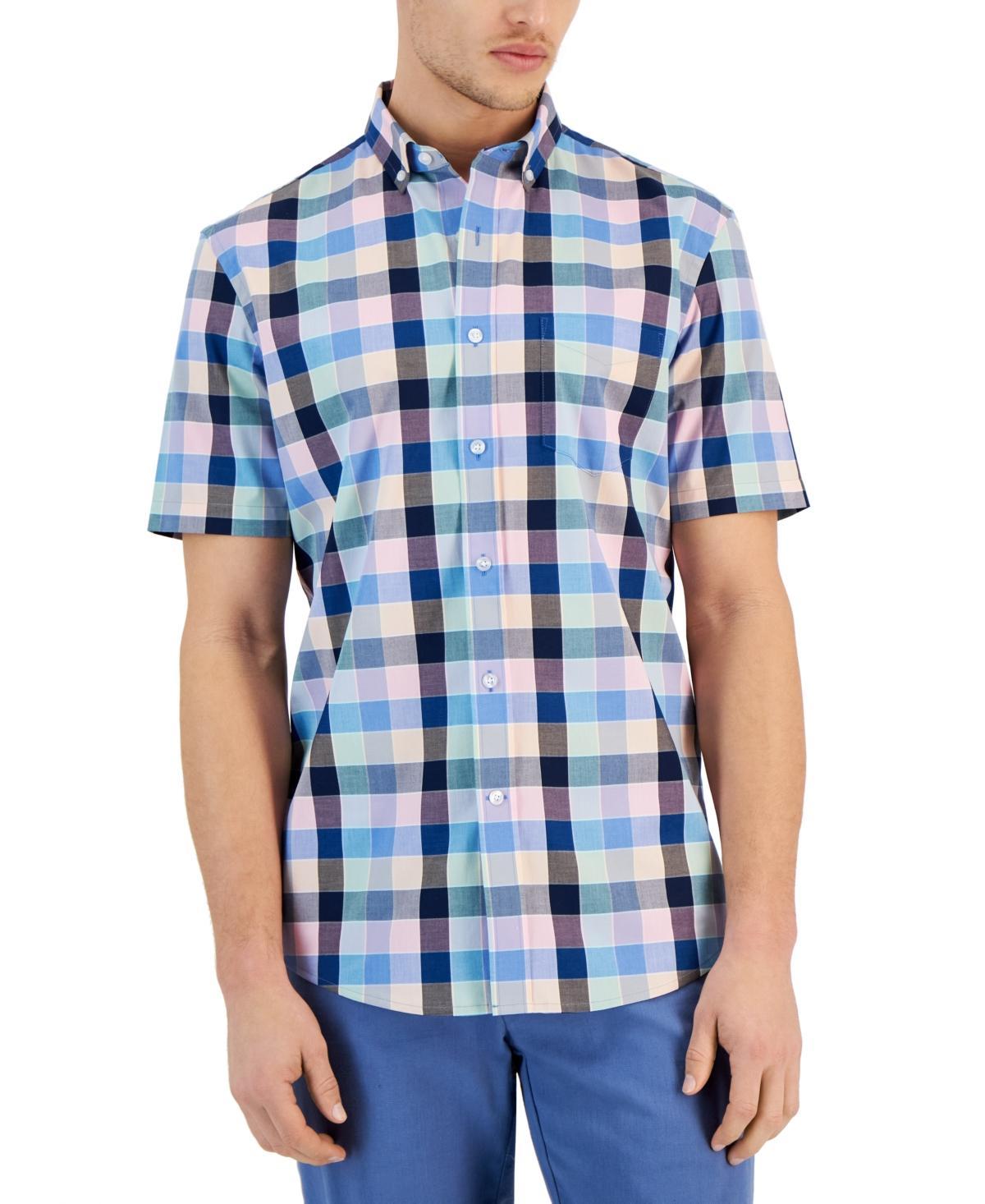 Club Room Mens Iman Plaid Poplin Short Sleeve Button-Down Shirt, Created for Macys Product Image