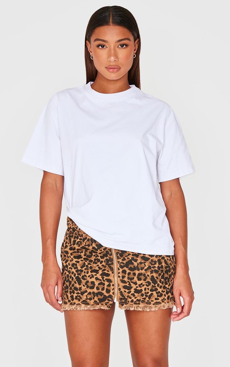 Brown Leopard Print Zip Front Denim Mini Skirt Product Image