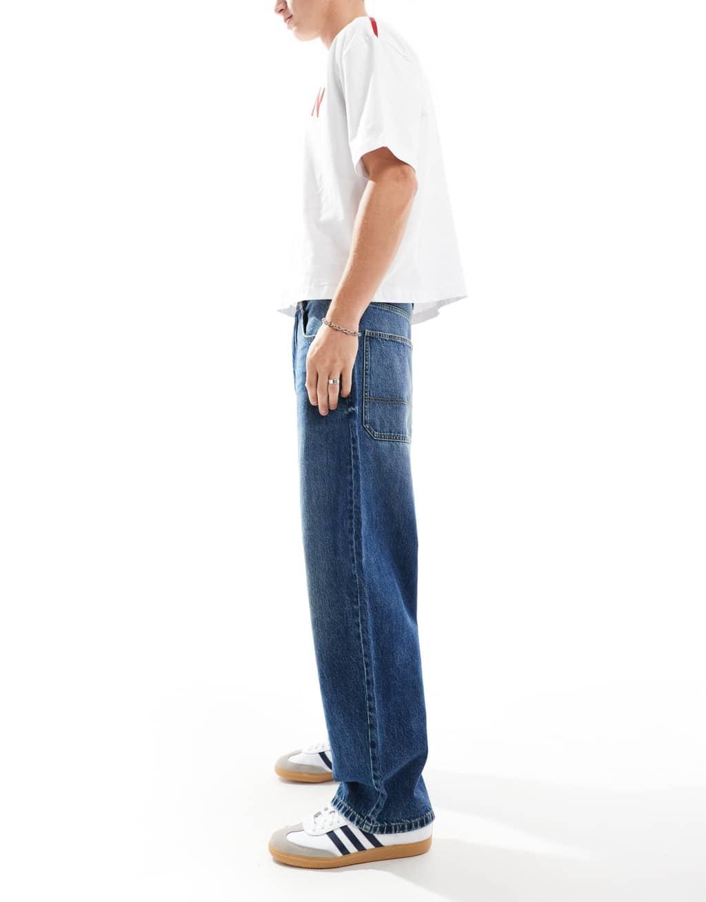 Pull&Bear STWD waistband skater jean in blue Product Image