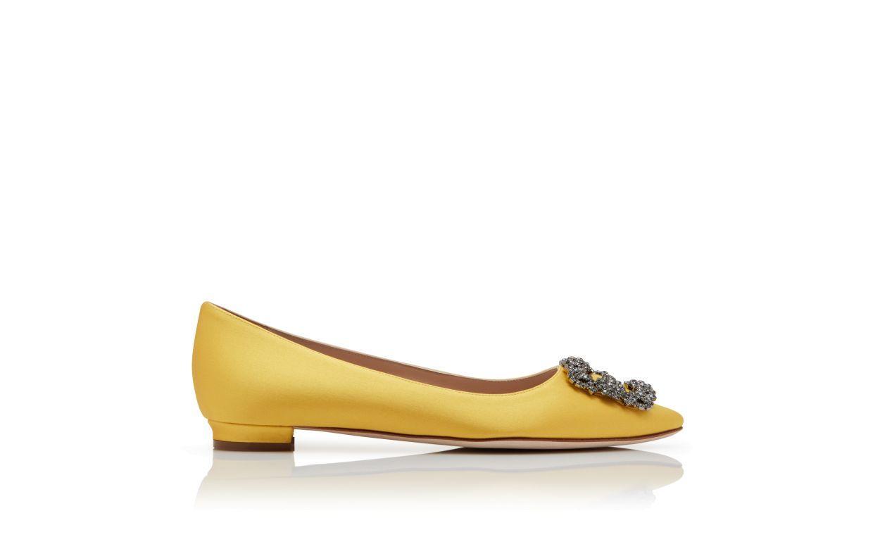 HANGISIFLAT Yellow Satin Jewel Buckle Flat Pumps Product Image