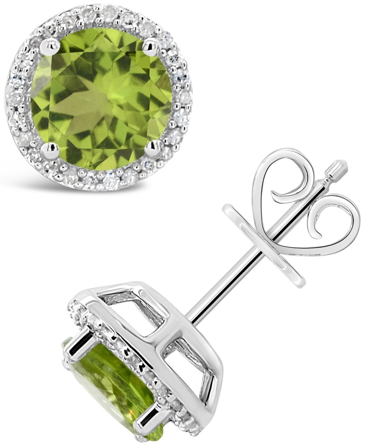 Celebration Gems Sterling Silver Peridot and .15-ct. T.W. Diamond Frame Stud Earrings, Womens, Multicolor Product Image