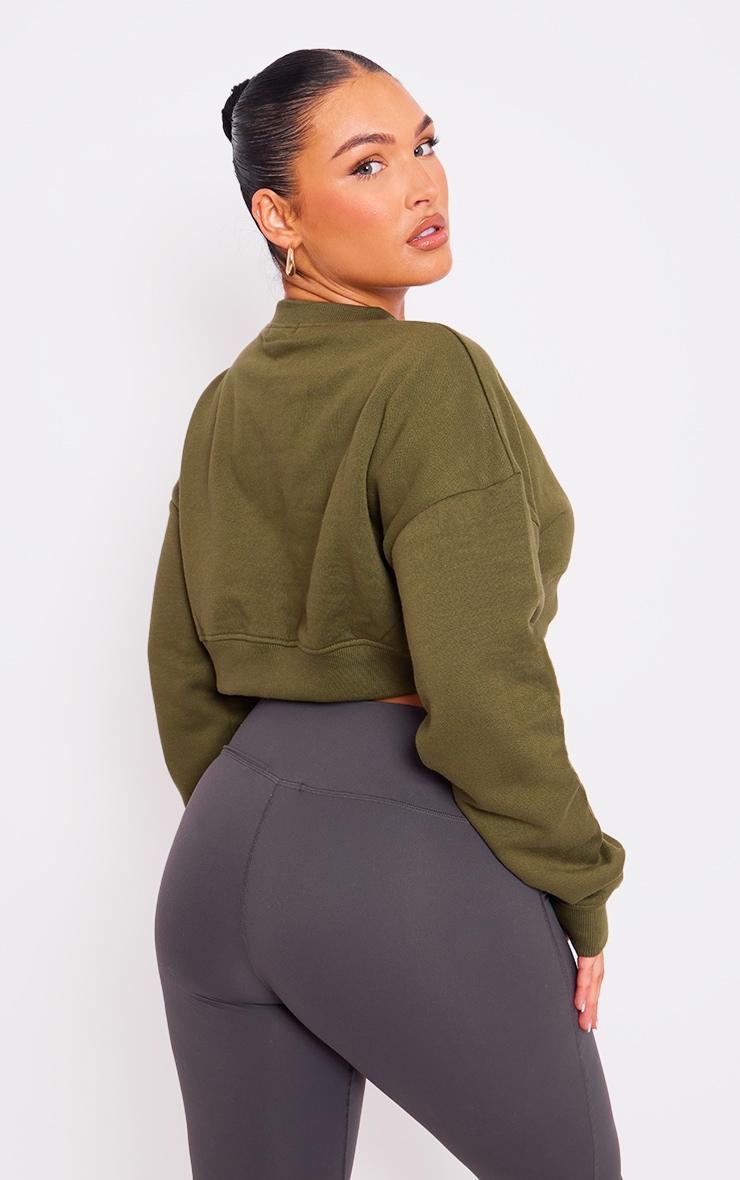 Khaki Curve Hem Cropped Sweatshirt Product Image