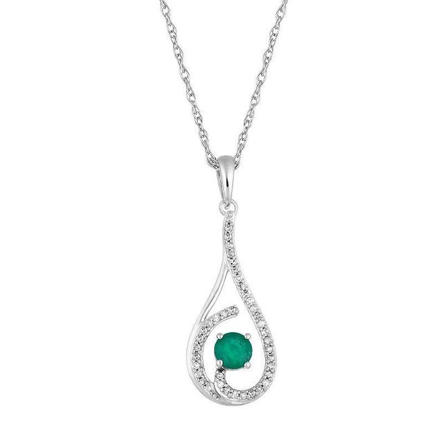 10k White Gold Emerald 1/8 Carat T.W. Diamond Drop Pendant Necklace, Womens Green Product Image