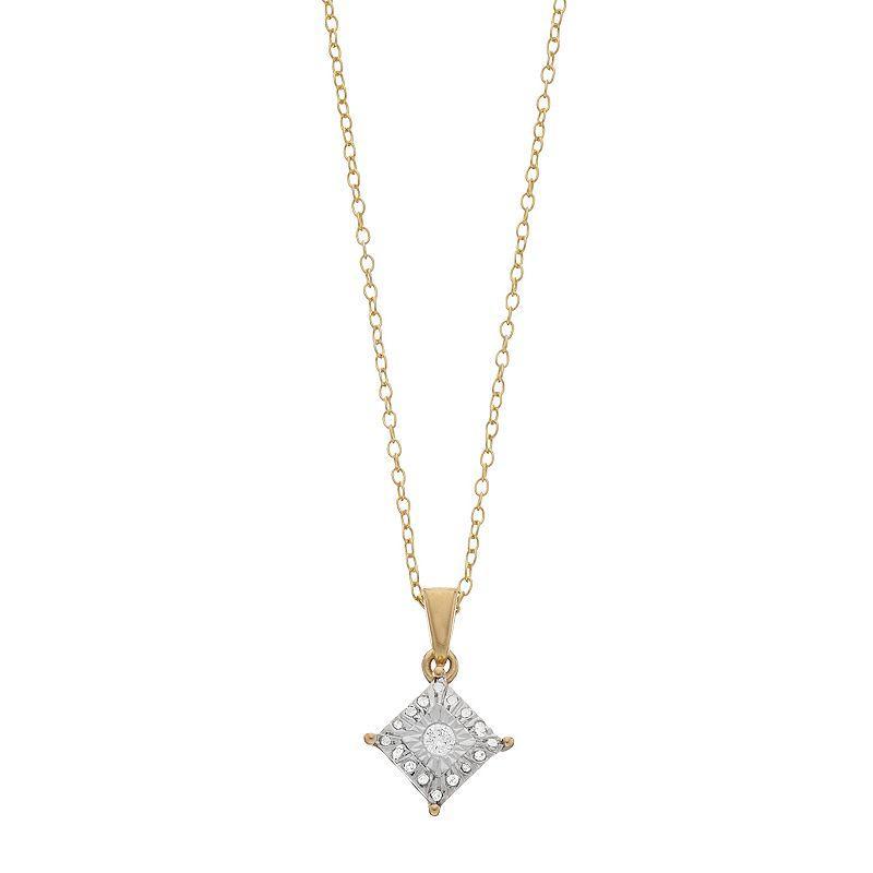 1/10 Carat T.W. Diamond Composite Square Stud Pendant Necklace, Womens Gold Tone Product Image