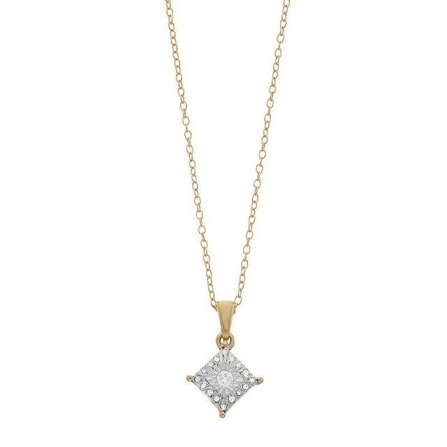 1/10 Carat T.W. Diamond Composite Square Stud Pendant Necklace, Womens Gold Tone Product Image